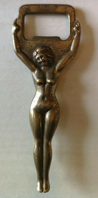 Vintage Art Deco Solid Brass Naked Lady Bottle Opener Erotic 4.  25 " (d1)