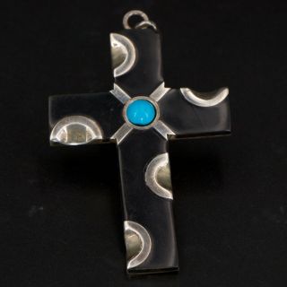 Vtg Sterling Silver - Mexico Taxco Onyx Turquoise Cross Pendant - 18.  5g