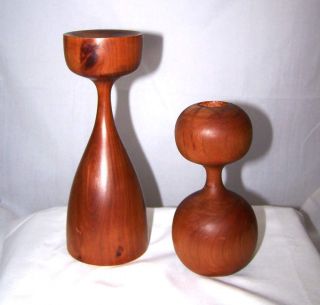 Mid Century Modern Turned Wood Candlesticks Made In Bermuda 1960s