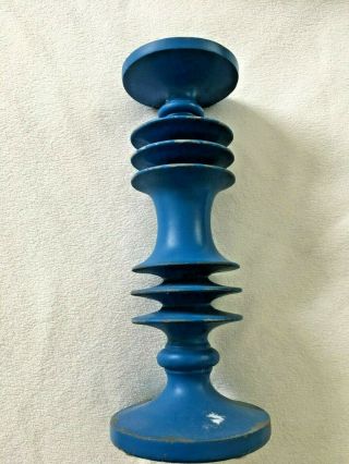 Vintage Mid Century Tall Blue Wood Candlestick Candle Holder Modern Art 12 "