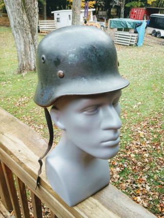 Wwii Ww2 M35 German Germany Helmet Blue Grey Paint D62 Hl Initial Pn ? 335