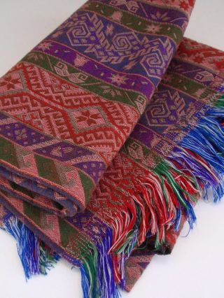 Vintage Hand Crafted Woven Loomed Decorative Blanket Red Green Blue Middle East