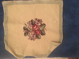 Vintage Beige Needlepoint & Petit Point Floral Chair Seat Covers Set Of 6