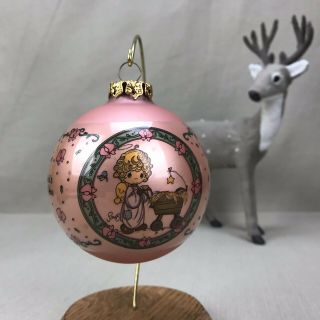 Precious Moments Vintage Glass Christmas Ornament Pink Bringing God 