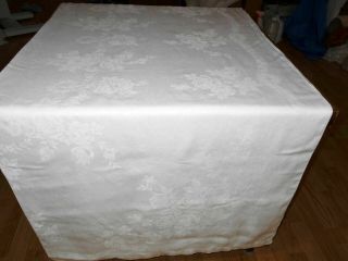 Elegant Dining 57x111 Vtg Antique White Irish Linen Double Damask Tablecloth