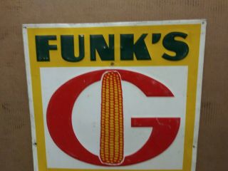 1970s Vintage Funks G Hybrid Corn Dealer Embossed Sign Farm Old Seed Feed Barn 2