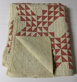 Antique Hand Stitched Quilt Red & White Triangle 71 " X 60 " Amish Lancaster Pa