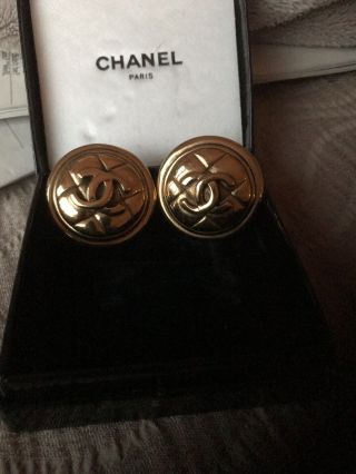 Chanel Vintage Gold Plated Clip On Earrings.