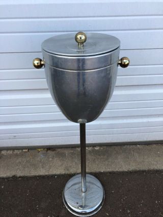 Vintage Mid Century Modern Ice Bucket Chrome Floor Stand Champagne Holder 30”