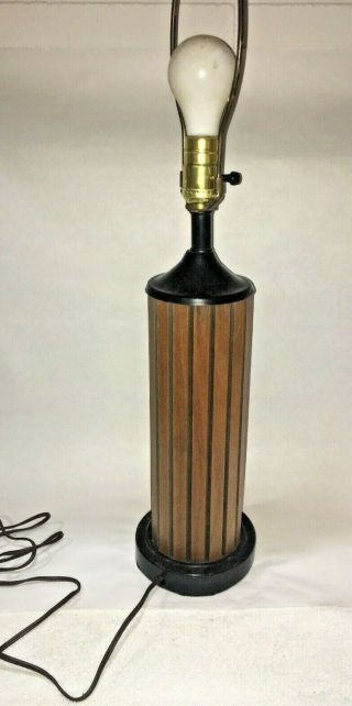 Vintage 1960s Mid Century Danish Modern Table Lamp Slotted Wood Cylinder Mad Men