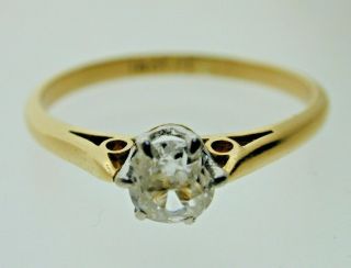 Vintage Art Deco Diamond 0.  21cts Solitaire 18 Ct Gold & Platinum Ring Size K 1/2