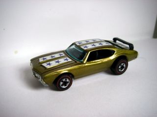 Hot Wheels Vintage Redline Olds 442 Taxi Makeover Yellow/Olive Re - paint 3