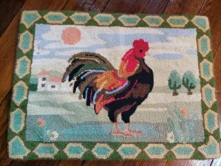 Antique/vintage Complete Needlepoint Tapestry French Country Rooster 26 " X 19 "