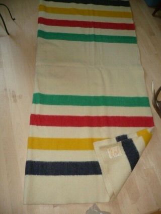 Vtg Hudson Bay 4 Point Blanket 100 Wool Laine Canada About 84 " X 74 "