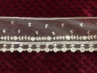 Gorgeous Antique Needle Lace Application On Tulle 53 " (27 ",  26 ") By 2 1/2 "