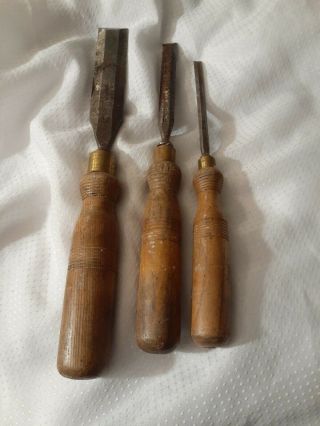 Vintage Sheffield Swift Hand Wood Carving Tool Beveled Edges Wooden Handle Set 3