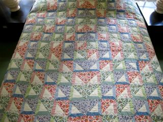 Vintage Hand Quilted All Cotton Lady Of The Lake (variation) Quilt; 84 " Sq