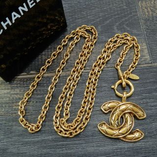 Chanel Gold Plated Cc Logos Matelasse Vintage Necklace Pendant 5087a Rise - On