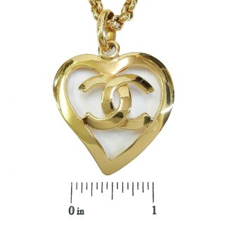 CHANEL Gold Plated CC Logos Heart Charm Vintage Necklace Pendant 5083a Rise - on 3