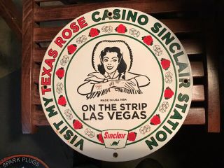 Vintage Porcelain 1954 Texas Rose Casino Sinclair Sign Ford Chevy Harley Dodge