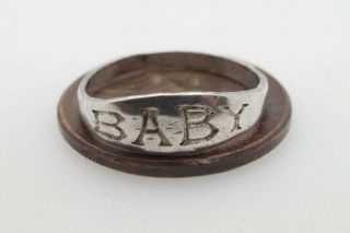 CUTE TINY ANTIQUE ENGLISH STERLING SILVER ' BABY ' RING by CHARLES HORNER 3