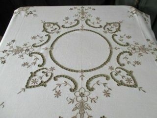 ANTIQUE MADEIRA TABLECLOTH - HAND EMBROIDERED with FLOWERS 3