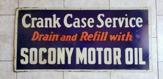 Vintage C 1930s Socony Crank Case Motor Oil 35 " Porcelain Gas Auto Sign