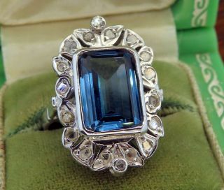 Vintage Palladium Art Deco Antique Indicolite Blue Tourmaline Diamond Ring Rare
