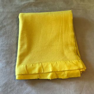 Vintage Faribo Wool Blanket Gold With Gold Satin Binding 78 " X 91 " Made Usa