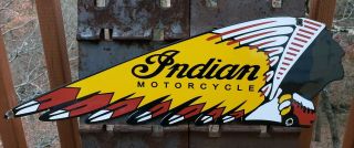 Vintage Indian Motorcycle Porcelain Advertising Large Dealer Service Gas Station
