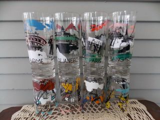 Set Of 8 Vintage Clear Glass Drinking Tumblers With Cities Travel International