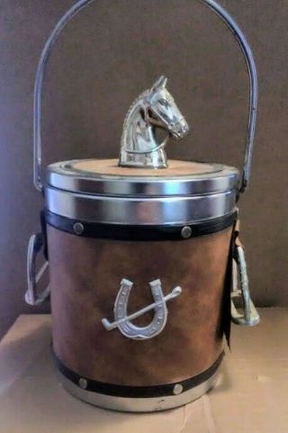 Vintage Horse Racing Themed Ice Bucket Bar Ware Man Cave Collectible