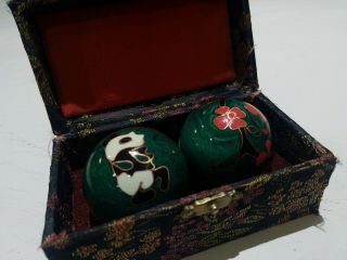 Vintage Chinese Baoding Balls Panda Bears Meditation Stress Relief Metal Chime