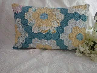 Cottage Perfect Vintage 30s Green Flower Garden Lumbar Quilt Pillow Sham 16x10 "
