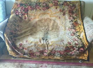 Chenille & Velvet Antique Vintage Tablecloth /throw Centre Bird Design.