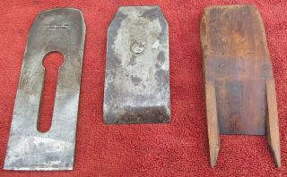 Ohio Tool Co.  Plane Parts - Cutter Iron; Chip Breaker; Wooden Wedge; 2 - 1/4 " Wide