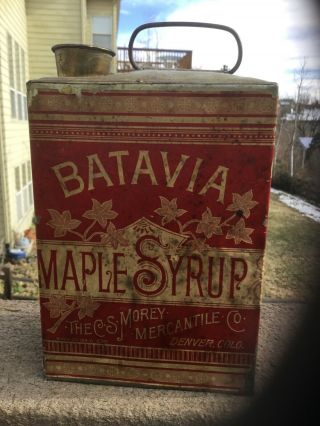 Early Maple Syrup Tin Bottle THE C.  S.  MOREY MERCANTILE CO.  DENVER COLORADO 1880 2