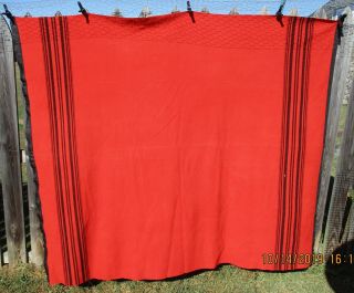 Vintage Red Wool Blanket W/black Lake Temagami Cottage Camp Country Ontario