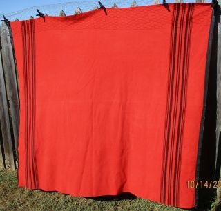 Vintage Red Wool Blanket w/Black Lake Temagami Cottage Camp Country Ontario 2