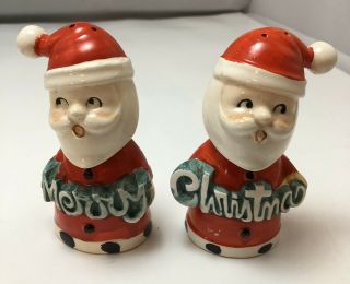 Vintage Japan Merry Christmas Santa Claus Ceramic Salt And Pepper Shakers
