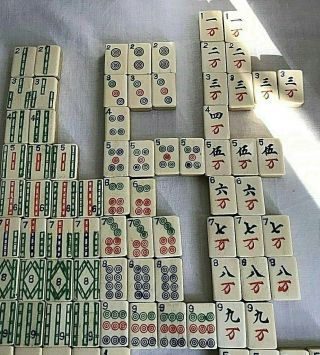 Antique Chinese Mahjong Set Mah Jong 115 Bone Bamboo Tiles,  118 Sticks 3