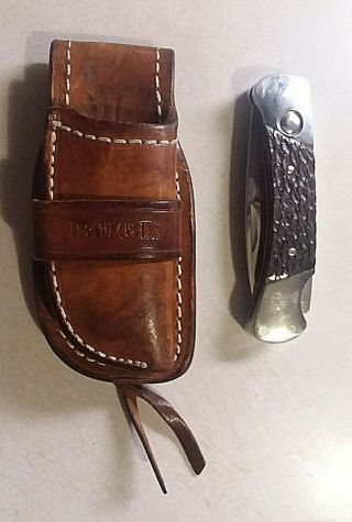 Vintage Buck Custom Model 500 Knife W/original Leather Sheath