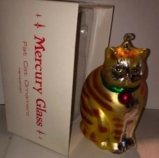 Fat Cat 8 " Decorative Ornament Mercury Glass Department 56 Lg Hand - Painted Vguc