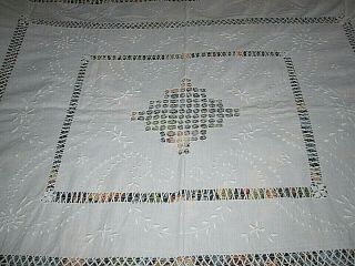 Gorg Vintage White Work Embroidery And Drawnthread Tablecloth Lovely Detail