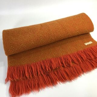Pendleton Woolen Mills Wool Blanket Vintage Orange Gold Fringe Throw Made USA 2