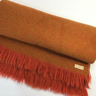 Pendleton Woolen Mills Wool Blanket Vintage Orange Gold Fringe Throw Made USA 3