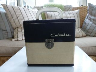 Columbia 7 " 45 Rpm Record Carrying Case Rare Wood.  Black And White.