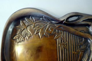 Vintage Art Nouveau Heavy Brass Harp Shaped Tray Feat.  Semi Naked Woman 3