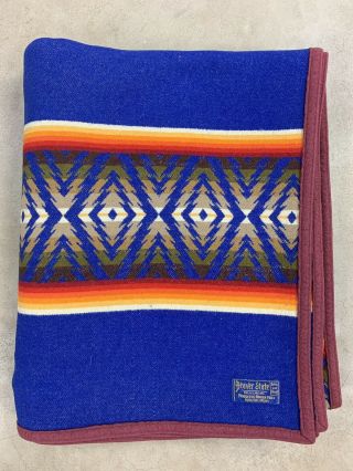 Pendleton Wool Blanket 62 " X78 " Blue Multi Stripe Beaver State Serape Usa Dazzler