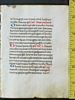 Rare Dated Liturgical Paper Manuscript Leaf In Vernacular Dutch,  Done 1501 21a